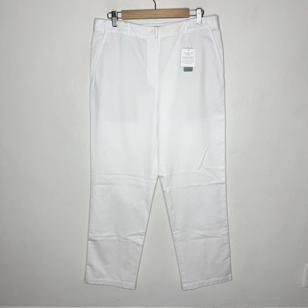 New LL Bean Whiteโ Classic Fit Wrinkle Free Cotton Pants Women's 12 Medium Tall